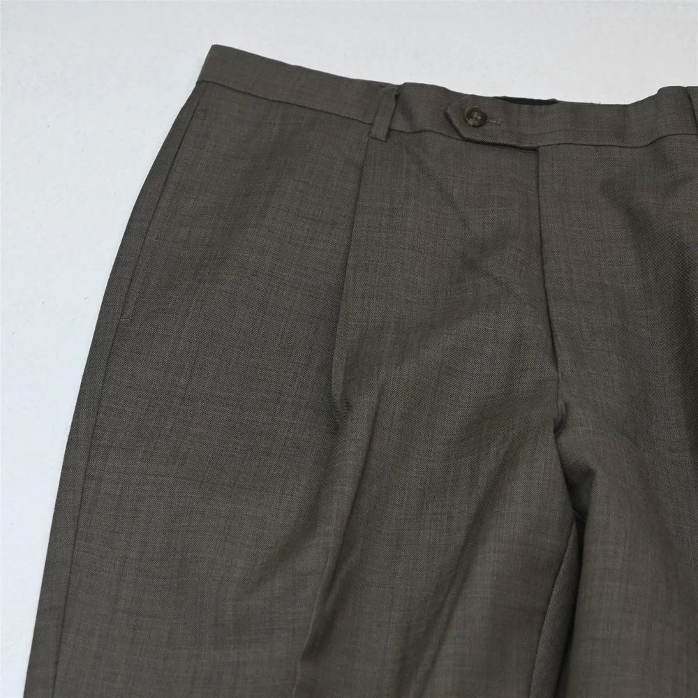 Vty Y2K 2000s Boxy 38R 32x30 Brown Sharkskin 100% Wool Mens Jacket Pants Suit